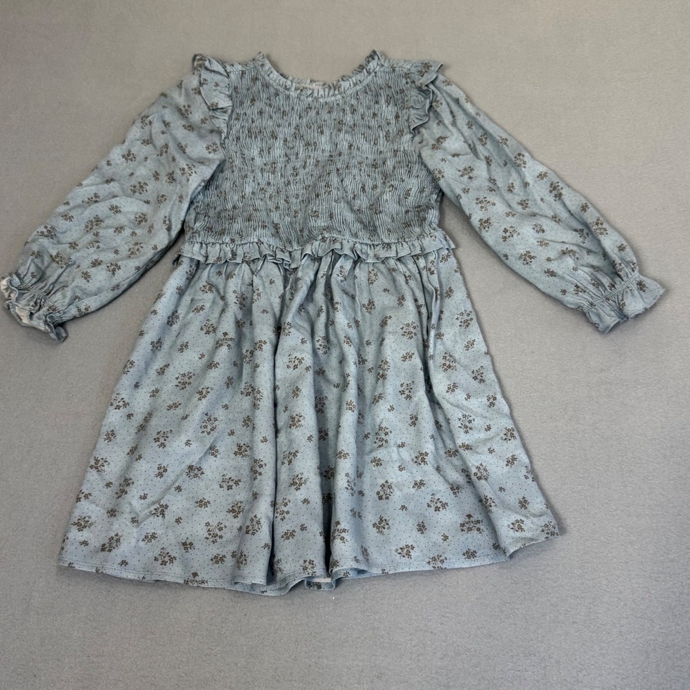 Zara Dress & Top‎ Set Kids 6-7 Floral Smocked Ruffle Boho Cottagecore Baby Blue - Picture 2 of 13